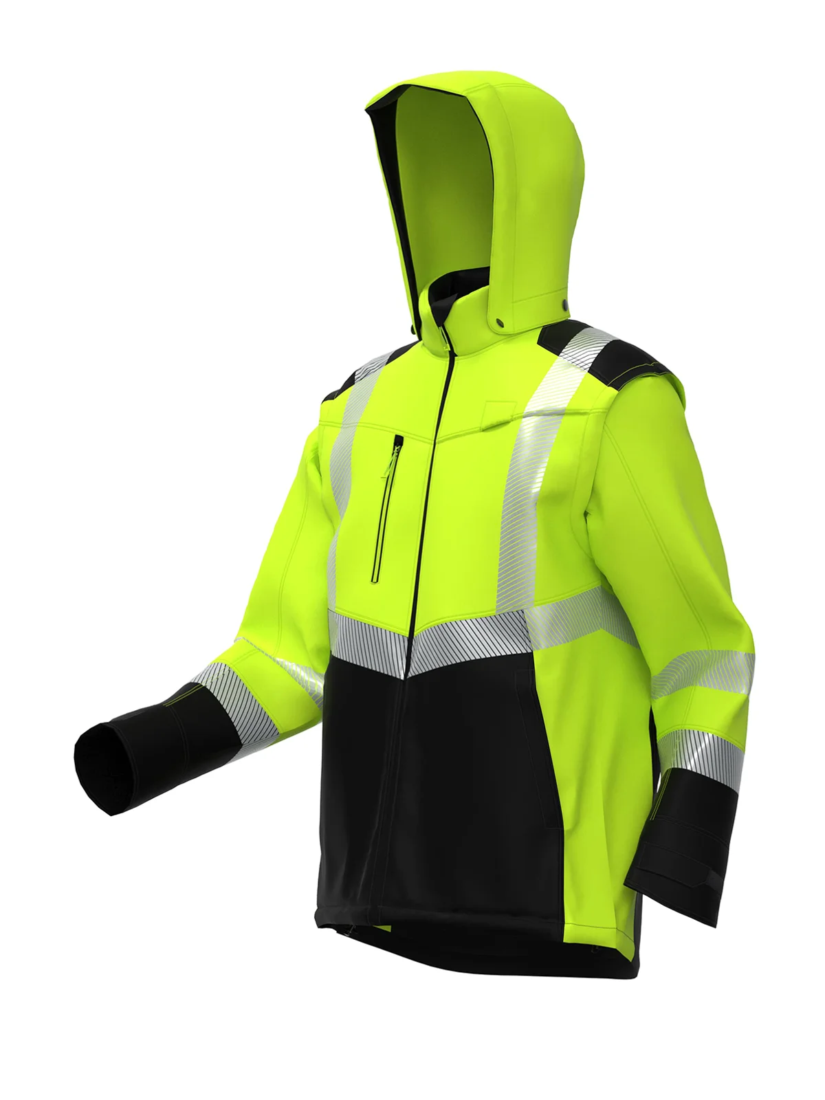 Softshell jakna s odvojivim rukavima TRANSFORMER Hi-vis Class 2 – pogled 3